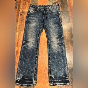 Demetry Slim Straight Jean - Rock Revival gently used men’s blue jeans.